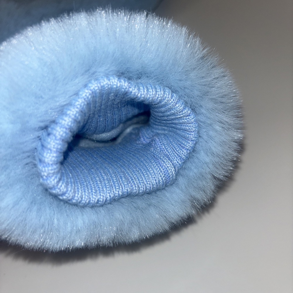 Blue‎ Faux Fur mittens Women's Gloves Sz Small luxury gift winter mittens Fluffy - Picture 6 of 7